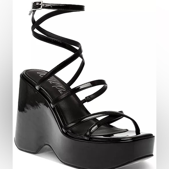 Merina Strappy Black Platform Wedge Sandals, NIB - Picture 2 of 5
